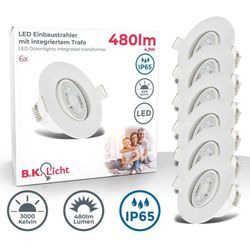 6x led Bad Einbaustrahler Leuchten weiß 230V wasserfest IP65 Spots schwenkbar 5W - B.k.licht