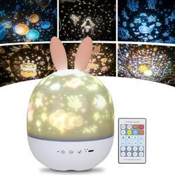 Kinder Nachtlicht Stern Projektor Lampe, 360° Drehung Musikalisches Nachtlicht + Timer + Fernbedienung + 6 Farben, led Baby Sternenhimmel Nachtlicht