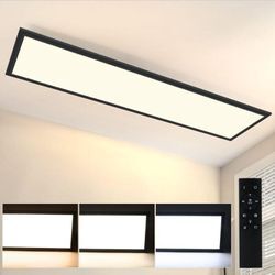 LED Panel Schwarz Deckenleuchte Dimmbar -GBLY 120x30CM Deckenlampe Flach Büro mit Fernbedienung Wohnzimmerlampe 48W Küchenlampe Deckenpanel Modern