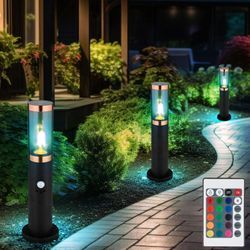 Sockelleuchte mit Fernbedienung rauch Außenbeleuchtung mit Bewegungsmelder Garten Stehlampe dimmbar, Edelstahl, rgb led 8,5W 806Lm warmweiß, DxH