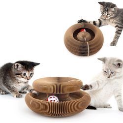 Cyslmuk - Katzenspielzeug, 2-in-1-Katzenkratzbaum aus Pappe, magisches faltbares Kratzbrett, interessantes Katzenkratzspielzeug mit Glockenball,