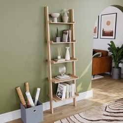 York 5 Tier Ladder Shelf Unit Bookcase Shelving Display Stand Rack Storage, Pine