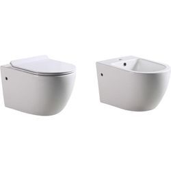 Laneri - Paar bodenstehende Sanitär Hängende Installation rund set Toilette wc Bidet Keramik mod. Ideal