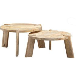 Finebuy - Design Couchtisch 2er Set Mango Massivholz Wohnzimmertisch, Satztisch Holztisch Rund Beistelltisch, Tischset 2-teilig Kaffeetisch Holz