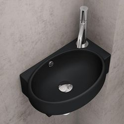 Aufsatzwaschbecken Hängewaschbecken für Gäste-WC 42x28x15cm Keramik Waschbecken Handwaschbecken in matt schwarz Brüssel001L - Matt schwarz - Doporro