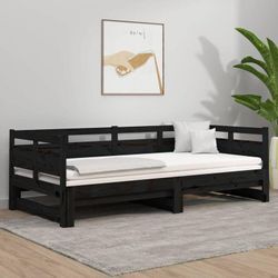 Tagesbett Ausziehbar Doppelbett Bett für Schlafzimmer Schwarz Massivholz Kiefer 2x(80x200) cm DE74651