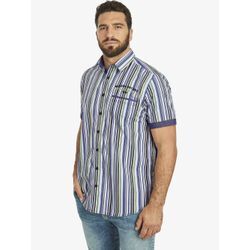 Jan Vanderstorm Kurzarmhemd Herren Comfort Fit Baumwolle gestreift, blau