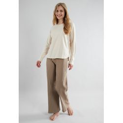 Loungeanzug TOM TAILOR Gr. 36, braun, mittel, uni, Damen, Single Jersey, Feinripp, Obermaterial: 95% Baumwolle, 5% Elasthan, unifarben, Homewear-Sets, mit kuscheliger Ripp-Hose