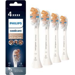 Aufsteckbürste PHILIPS SONICARE "A3 Premium All-in-One", weiß, Zahnbürstenköpfe, 4 St., aufsteckbar, BrushSync-fähig, Standardgröße