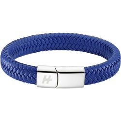 Lederarmband HECHTER PARIS "Schmuck Geschenk Armschmuck Edelstahl blau" Armbänder Gr. Edelstahl-Leder, blau (edelstahlfarben, blau) Damen