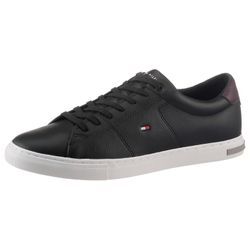 Sneaker TOMMY HILFIGER "ESSENTIAL LEATHER DETAIL VUL" Gr. 42, schwarz Herren, Schuhe mit Kontrastbesatz, Freizeitschuh, Halbschuh, Schnürschuh