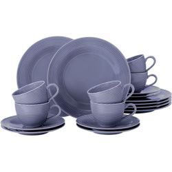 Kaffeeservice SELTMANN WEIDEN "Geschirr-Set, 18 Teile, Beat", blau (blau, lila), 18 tlg., Porzellan, Geschirr-Sets, mit Relief, Made in Germany