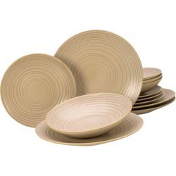 Tafelservice CREATABLE "Lava Stone Sand", beige (sand), 12 tlg., Steinzeug, Geschirr-Sets, robuste, kratzfeste, seidenmatte Glasur