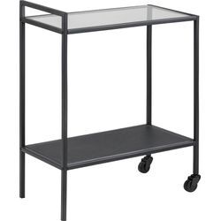 Rollwagen ACTONA GROUP "Stoke", schwarz (klar, schwarz), B:60cm H:75cm T:30cm, Metall, Glas, Rollwagen, Servierwagen mit 2 Rollen und 2 Ebene in Glas und Metall