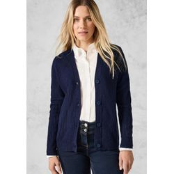 Cardigan CECIL, Damen, Gr. XL (44), blau (universal blau), Stoff, 37% Baumwolle, 34% Polyacryl, 26% Polyester, 3% Elasthan, Strukturmuster, casual, normal normal, V-Ausschnitt, Langarm Bündchen, Strickjacken, mit Knopfleiste