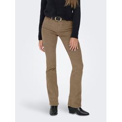 Cordhose ONLY "ONLMARY-GLOBAL MID CORD FLARED PNT NOOS", Damen, Gr. 38, Länge 32, beige (fossil), Cord, Obermaterial: 98% Baumwolle, 2% Elasthan, unifarben, modisch, slim fit, Hosen