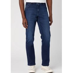 Gerade Jeans WRANGLER "Texas", Herren, Gr. 32, Länge 34, blau (arm strong), Denim/Jeans, Obermaterial: 91% Baumwolle, 7% Elastomultiester, 2% Elasthan, Basic, regular fit, Jeans