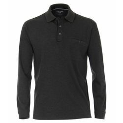 Langarm-Poloshirt CASAMODA "CASAMODA Polo-Shirt Langarm gestreift" Gr. 6XL, grau (dunkelgrau), Herren, 62% Baumwolle, 38% Polyester, Shirts