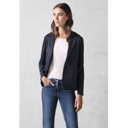 Kurzblazer CECIL, Damen, Gr. L (42), blau (deep petrol), Stoff, Jersey, 68% Polyester, 20% Viskose, 8% Metallfasern, 4% Elasthan, gestreift, casual, gerade normal, V-Ausschnitt, Langarm Bündchen, Blazer, mit Knopf zum Schließen