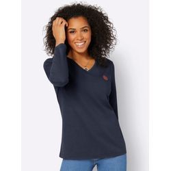 V-Shirt CASUAL LOOKS "Shirt", Damen, Gr. 40, blau (marine), 50% Baumwolle, 50% Modal, unifarben, V-Ausschnitt, Langarm, Shirts