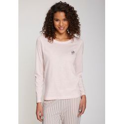 Langarmshirt S.OLIVER, Damen, Gr. 44/46, rosa (rosa meliert), Single Jersey, Obermaterial: 50% Baumwolle, 50% Viskose, meliert, Basic, bequem hüftlang, Rundhals, Langarm abgesteppt, Shirts, mit kleiner Blumen-Stickerei