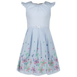 Jerseykleid SALT AND PEPPER "Gewebt" Gr. 110, EURO-Größen, weiß (hellblau, weiß), Mädchen, 100% Baumwolle, geblümt, gestreift, Kleider, mit Blumen-Stickerei