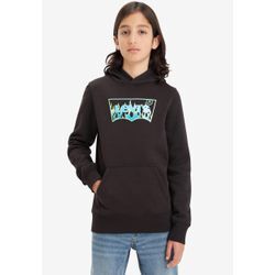 Hoodie LEVI'S KIDS "LVB BATWING FILL HOODIE", Jungen, Gr. 12 (152), schwarz (meteorite), Sweatware, Obermaterial: 60% Baumwolle, 40% Polyester, bedruckt, casual, regular fit, Langarm Rippbündchen, Sweatshirts, for BOYS