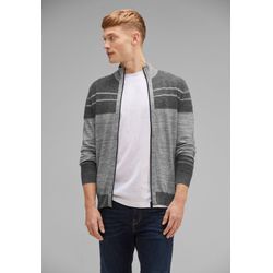 Strickjacke STREET ONE MEN, Herren, Gr. L (52), grau (stone grau melange), Web, 60% Baumwolle, 40% Polyester, gemustert, casual, normal normal, ohne Ausschnitt, Langarm Bündchen, Strickjacken, mit Stehkragen