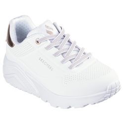 Sneaker SKECHERS "UNO LITE" Gr. 33, weiß, Kinder, Lederimitat, Schuhe, Freizeitschuh, Halbschuh, Schnürschuh mit metallic Fersenpatch