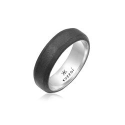 Silberring KUZZOI "Herren Bandring Basic 925 Silber" Gr. 54, schwarz, Fingerringe, Herren, 54mm, ohne Stein, Silber 925 (Sterlingsilber), 6.7mm