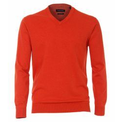 Strickpullover CASAMODA "CASAMODA Pullover uni", Herren, Gr. L, orange (hellorange), 100% Baumwolle, Pullover