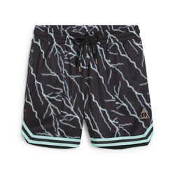 Shorts PUMA "PUMA HOOPS x HARRY POTTER™ Basketballshorts Damen", Damen, Gr. S, Normalgrößen, schwarz (schwarz aop), Obermaterial: 100% Polyester; Futter: 100% Polyester; Taschenfutter: 100% Polyester, bedruckt, relaxed fit, Hosen