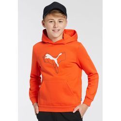 Kapuzensweatshirt PUMA "ESS+ LOGO LAB CAT HOODIE FL B", Kinder, Gr. 164, rot (rotmazing), Fleece, Obermaterial: 66% Baumwolle, 34% Polyester, bedruckt, sportlich, regular fit normal, Langarm, Sweatshirts