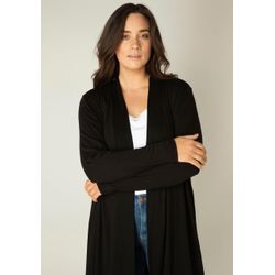 Longstrickjacke BASE LEVEL CURVY, Damen, Gr. 44, schwarz, Feinstrick, Obermaterial: 94% Viskose, 6% Elasthan, unifarben, figurumspielend knieumspielend, Langarm eingesetzt abgesteppt, Strickjacken, Figurumspielende, weiche Strickqualität