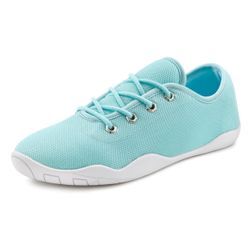 Sneaker LASCANA, Damen, Gr. 36, blau (türkis), Obermaterial: 100% Textilmaterial. Decksohle: 100% Textilmaterial. Laufsohle: 100% Synthetik, unifarben, casual, Schuhe, mit ultraflache Sohle, superleicht, Schnürhalbschuhe, Unisex VEGAN