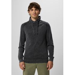 Stehkragenpullover STREET ONE MEN, Herren, Gr. L (42), schwarz, Web, 100% Baumwolle, unifarben, casual, normal normal, hoch geschlossener Ausschnitt, Langarm Bündchen, Pullover, aus reiner Baumwolle