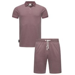 Poloshirt RAGWEAR "Set Porpi" Gr. L (52), lila (mauve), Herren, Material: 50% Baumwolle, 50% Polyester, Shirts, Modisches Herren Set aus Hemd und kurzer Hose