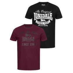 T-Shirt LONSDALE "SUSSEX-TORBAY" Gr. M (48/50), schwarz (schwarz, rot), Herren, Single Jersey, Obermaterial: 100% Baumwolle, unifarben, Shirts