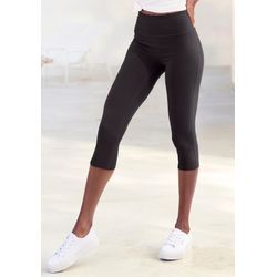 Caprileggings LASCANA Gr. 48/50, N-Gr, schwarz, Damen, Single Jersey, Obermaterial: 95% Baumwolle, 5% Elasthan, unifarben, Hosen, mit breitem, weichen Bündchen