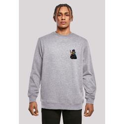 Kapuzenpullover F4NT4STIC "Wizard Cat CREW" Gr. L, grau (erdgrau), Herren, Obermaterial: 50% Baumwolle, 50% Polyester, Pullover, Print