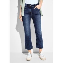 Bootcut-Jeans CECIL, Damen, Gr. 28, Länge 26, blau (mid blau wash), Denim/Jeans, Obermaterial: 81% Baumwolle, 17% Polyester, 2% Elasthan, Abriebeffekte, casual, slim fit 7/8-Länge, Jeans, in dunkelblauer Waschung