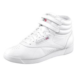 Sneaker REEBOK CLASSIC "Freestyle Hi", Gr. 38,5, weiß (int, weiß, silber), Leder, retro, Schuhe