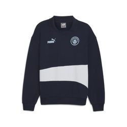 Sweatshirt PUMA "Manchester City ftblCULTURE+ Sweat Drill Oberteil Herren", Herren, Gr. L, blau (club navy silber mist blau gray), Obermaterial: 100% Baumwolle; Kragen: 100% Baumwolle; Rippe: 97% Baumwolle, 3% Elasthan, normal, Langarm, Sweatshirts