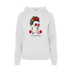 Kapuzenpullover MERCHCODE "Merchcode Damen Ladies Frida Kahlo - Dia de los muertos Hoody", Damen, Gr. L, weiß, 50% Baumwolle, 50% Polyester, unifarben, casual, normal, ohne Ausschnitt, Langarm, Pullover