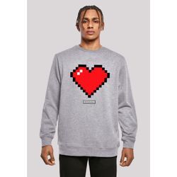 Kapuzenpullover F4NT4STIC "Pixel Herz Good Vibes Happy People", Herren, Gr. L, grau (erdgrau), Obermaterial: 50% Baumwolle, 50% Polyester, casual, relaxed fit, Rundhals, Langarm, Pullover, Print