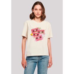 T-Shirt F4NT4STIC "Weihnachten Retro Song Tapes Pink" Gr. M, weiß (sandweiß) Damen Shirts Premium Qualität, Weihnachts-Kollection