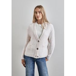 Cardigan STREET ONE Gr. 38, weiß (lucid weiß), Damen, Stoff, 50% Polyacryl, 31% Polyester, 19% Baumwolle, unifarben, Strickjacken, mit V-Ausschnitt