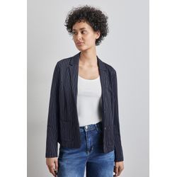 Kurzblazer STREET ONE Gr. 34, blau (tiefblau), Damen, Stoff, Jersey, 55% Viskose, 36% Polyamid, 6% Elasthan, 3% Polyester, gestreift, Blazer, Kurz