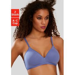 Soft-BH PETITE FLEUR Gr. 70, Cup C, blau (blau, weiß) Damen BHs Bügelloser-BH Soft-BH T-Shirt-BH BH Triangel-BH ohne Bügel, im Triangel Schnitt