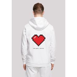 Kapuzenpullover F4NT4STIC "Pixel Herz Happy New Year Silvester", Herren, Gr. L, weiß, Obermaterial: 50% Baumwolle, 50% Polyester, casual, relaxed fit, Langarm, Pullover, Print